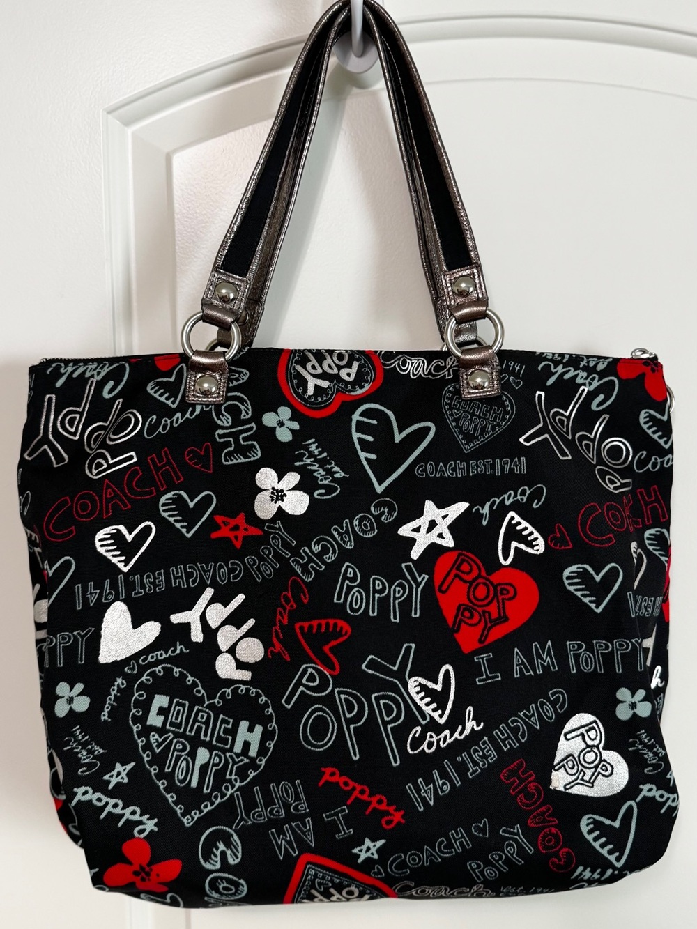 Coach Poppy 2010 Graffiti Glam Tote Shoulder Bag Black Red Silver Style 13852 - Picture 5 of 16